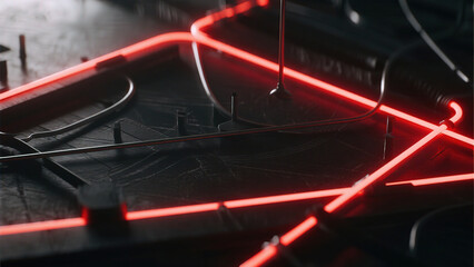 Red neon lights on electronic components