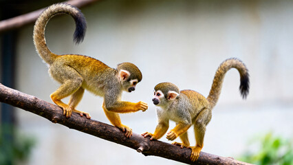 Obraz premium Two monkeys interacting on a branch