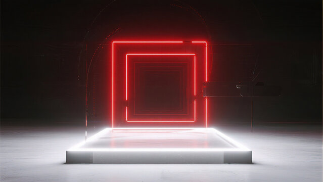 Red neon square light installation