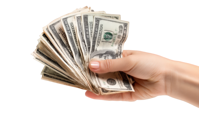 Hand holding fanned-out US dollars