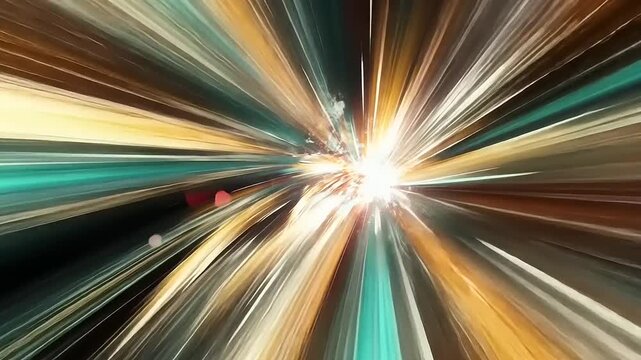 Dynamic light streaks create a high-speed rush across a cosmic dimension, abstract energy bursts from a singularity