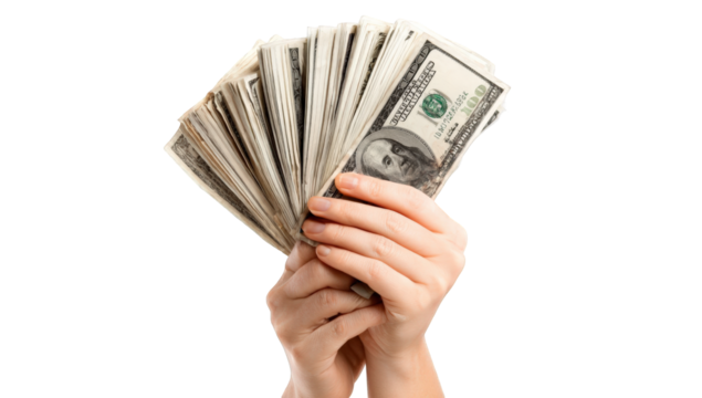 Hands holding a fan of US dollar bills (9)