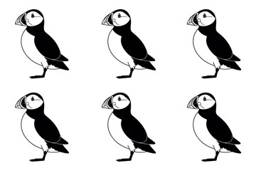 Naklejka premium Seamless pattern of atlantic puffins in black and white standing on a white background creating a simple design