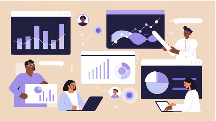 Diverse team collaborating on data analysis and business growth strategies