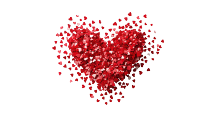 Heart-shaped graphic composed of small red and white pieces