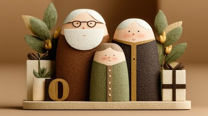 Illustration of an elderly family celebrating National Centenarians Day