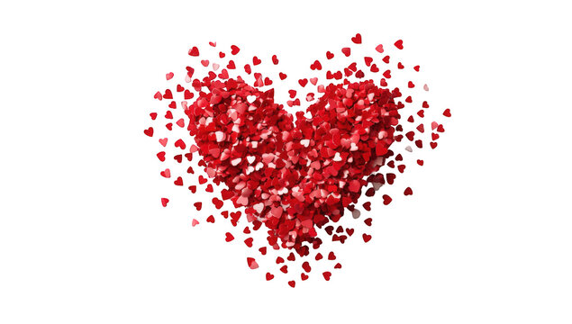 Heart-shaped graphic composed of small red and white pieces