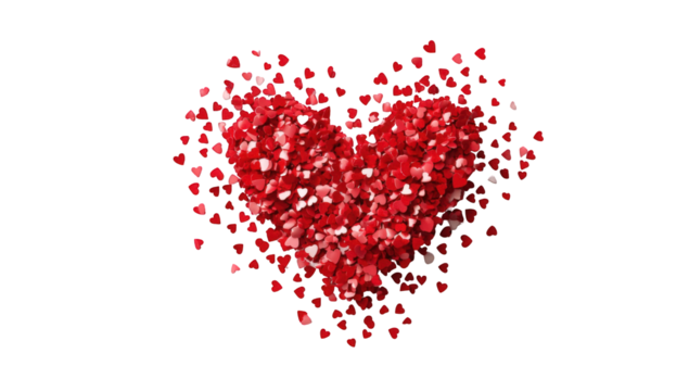 Heart-shaped graphic composed of small red and white pieces