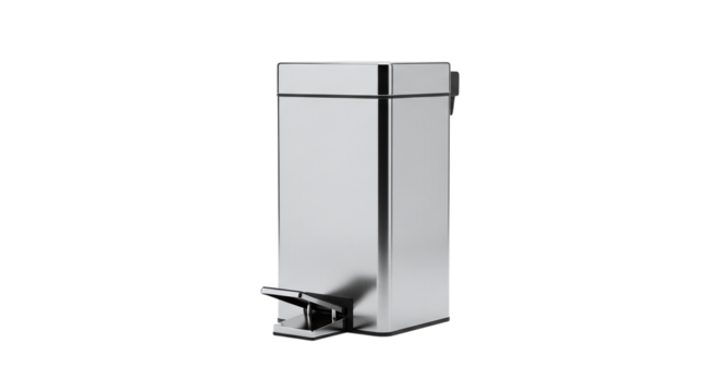 Stainless Steel Rectangular Pedal Bin trash can garbage can isolated on a transparent background