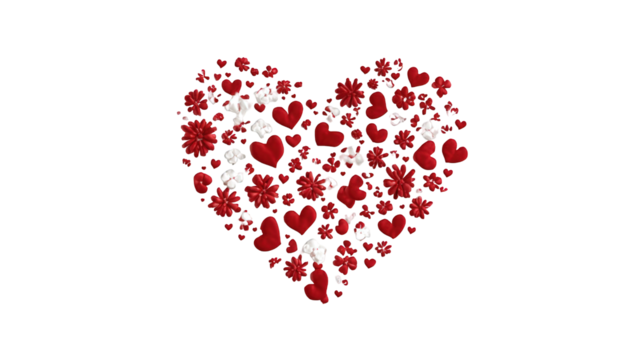 A heart-shaped design, composed of smaller hearts and flowers