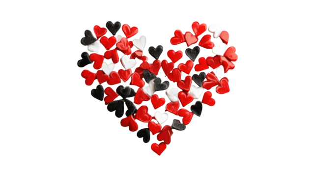 A heart shape composed of small, colorful candies