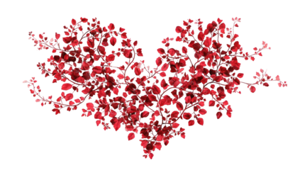 A heart shape composed of many small red blossoms