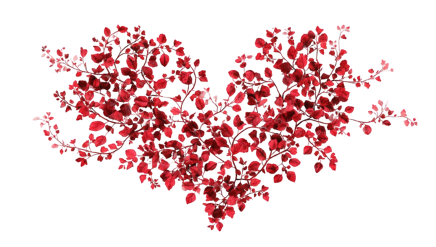 A heart shape composed of many small red blossoms