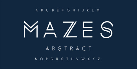 Special Modern abstract outline font and alphabet. Geometric technology font. Modern design letters and numbers. Simple font for logo, apps or web.