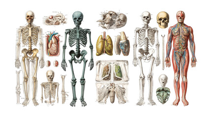 Anatomical chart showing human skeletons and internal organs