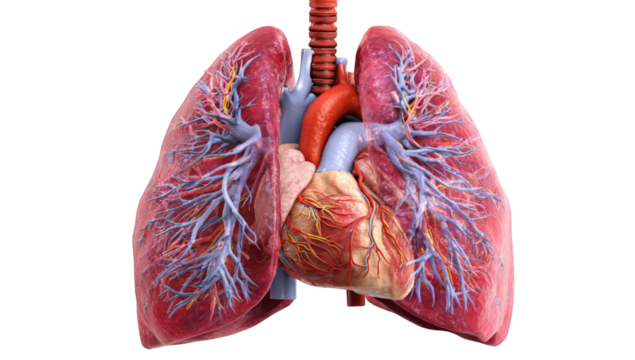 3D anatomical illustration of lungs and heart