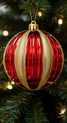 Festive Christmas Ornament Hanging on a Decorated Tree.