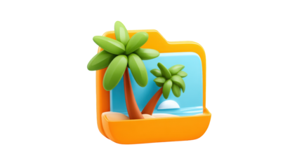 Cartoon folder icon with tropical scene