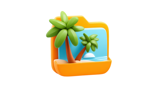 Cartoon folder icon with tropical scene