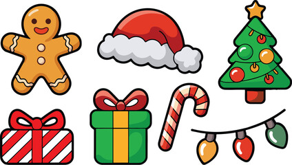 Fototapeta premium Cute christmas-themed vector clipart set. 