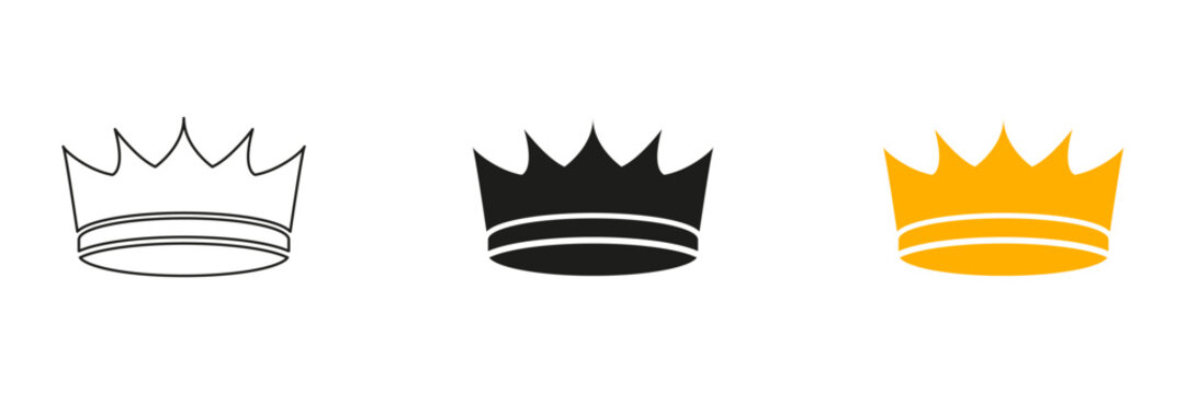 Royal Spike Crown Line and Solid Icon Set. Edgy crown silhouettes for monarchs and fantasy themes. Symbol Collection. Isolated Vector Illustration