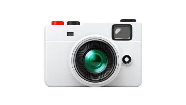 White digital camera, front view