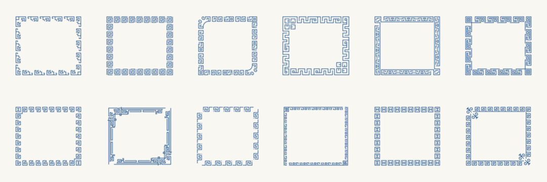 Vintage Line Frame Set. Decorative Ornament Border Frame. Editable Stroke. Isolated Vector Illustration
