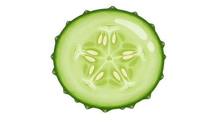 Close-up view of a freshly sliced cucumber, showing seeds and textured rind, isolated on white