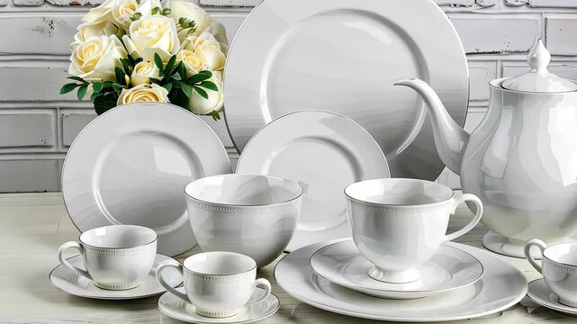 Beautiful white dinnerware displayed alongside fresh flowers creates an inviting and elegant dining atmosphere perfect for any occasion