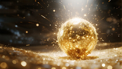 Golden sphere with sparkling particles