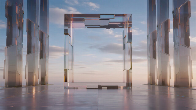 Futuristic metallic structures under sky - Powered by Adobe