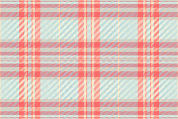Regular check seamless background, teenage texture tartan vector. Teenager fabric textile plaid pattern in light and red colors.