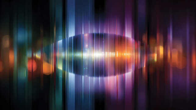 Dynamic abstract sound wave visualization with vibrant glowing light and bokeh effects, perfect for music, technology, or digital art projects.