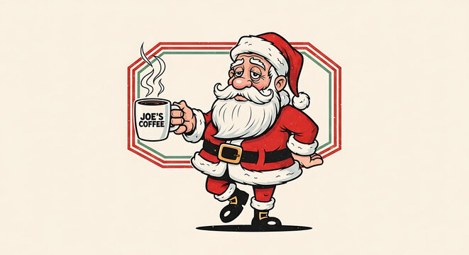 Santa Claus Enjoying Coffee in Festive Frame