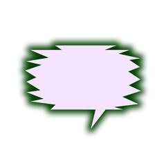 Angry jagged speech bubble in dark green with light purple fill, comic style graphic element for communication and expression of strong emotions