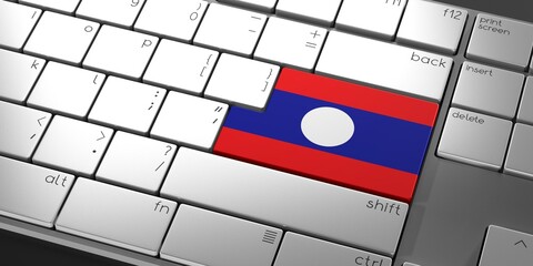 Computer keyboard with flag of Laos - 3D illustration