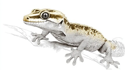 Naklejka premium Realistic Illustration of a Gecko on a Branch in Natural Habitat