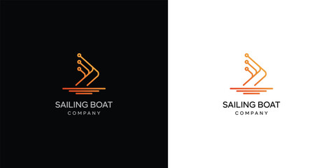creative sailboat digital logo design, sail boat logo design with modern style, vector logo design technology template	