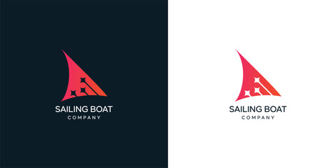 Obraz premium creative sailboat digital logo design, sail boat logo design with modern style, vector logo design technology template 
