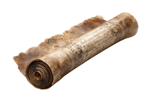 Aged parchment scroll, rolled and slightly fanned