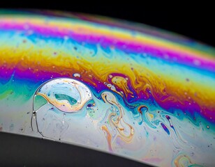 Close-up view of a glistening bubble showcasing vibrant colors and fluid patterns
