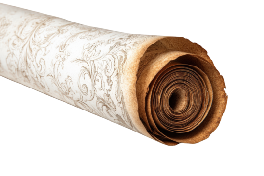 Aged scroll of patterned paper