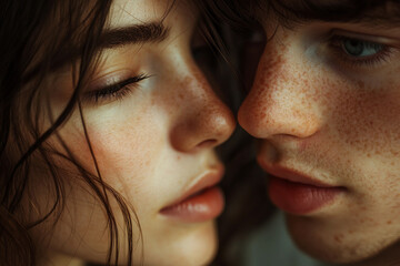 Romantic valentine couple sharing tender moment in dreamy silhouette scene created using generative ai