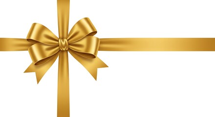 Close-up view of a gold satin bow and ribbon against a white background