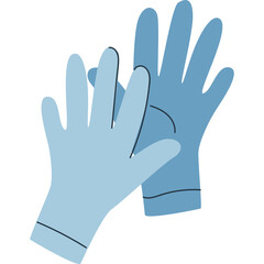Pair of blue medical examination gloves with black stitching details on transparent background symbolizing healthcare and hygiene protection