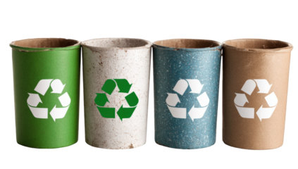 Four recycling bins in varying colors