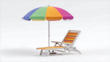 beach chair with umbrella isolated on white background