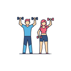 Obraz premium Two people lifting dumbbells fitness exercise workout healthy lifestyle gym activity.