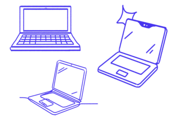 Stylized blue laptop outlines representing modern tech devices