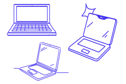 Stylized blue laptop outlines representing modern tech devices